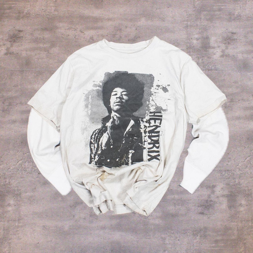 Vintage VTG Y2K 2000's 00's Jimi Hendrick Faced Thrashed White T-Shirt